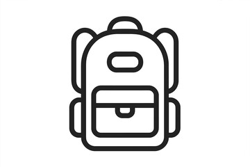 Simple black line art drawing of a travel backpack or school bag