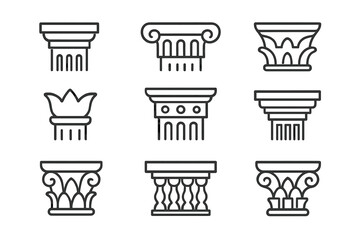 Ancient Greek and Roman architectural column capitals and pillars outline style