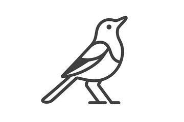 Minimalist black line art drawing of a small bird standing and looking upward