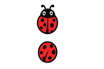 Two cute red and black ladybug symbols isolated on a white background