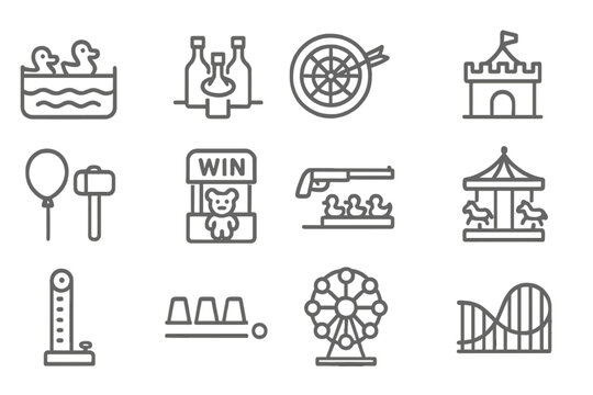 Amusement park rides, carnival games, attractions, and fairground activities