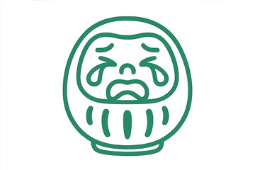 Minimalist green outline of a crying Japanese Daruma doll head symbolizing failure and misfortune