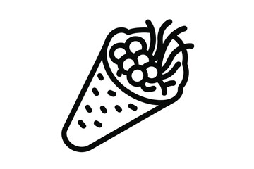 Minimalist outline of a Japanese temaki sushi hand roll filled with rice and ingredients