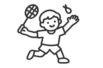 Child playing badminton, swinging racket to hit shuttlecock