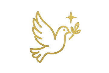 Obraz premium Golden line art dove flying with olive branch and sparkle symbol of peace and hope