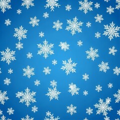 Christmas seamless pattern &ndash; white snowflakes of various shapes and sizes on gradient blue background. Winter design,seasonal wrapping, cards.