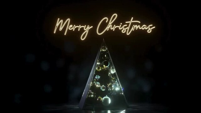 A merry gold star and ball decoration on a winter fir tree illustration design for a new year greeting card celebration with falling snow and a snowflake vector