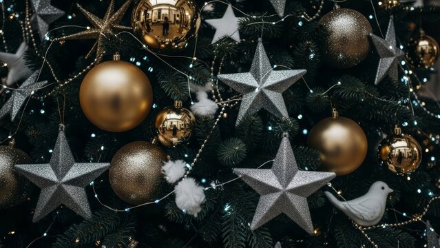 Sparkling Gold and Silver Christmas Tree Ornaments