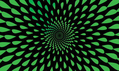 Vector abstract 3d background with curved leaf or petal patterns, bright color gradations on a black background, creating the illusion of depth and futuristic dynamic rotating movement.