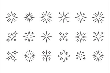 Star sparkle line icons for web UI, app design, branding graphics, and glowing celestial elements