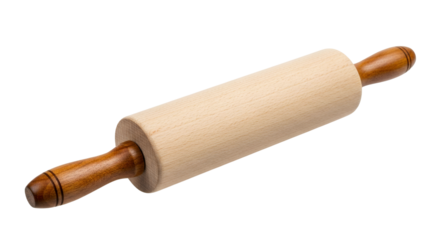 Elegant wooden rolling pin isolated on a white background, a classic culinary tool for baking finesse for pastry creations