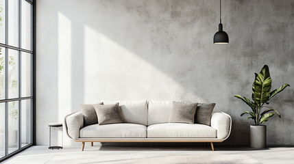 Modern sofa arrangement with neutral hues and clean symmetry