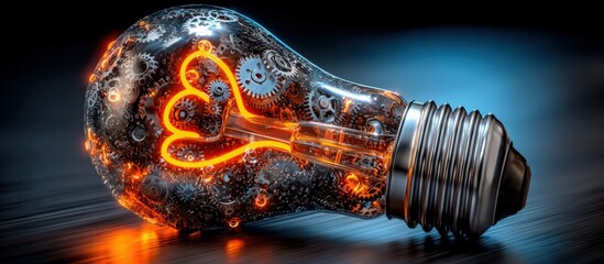 Steampunk Lightbulb with Gears and Glowing Element, Representing Innovation, Invention, and Creative Problem Solving