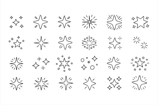 Celestial yellow star illustrations with radiant sparkle for web interfaces and app graphics