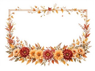 Obraz premium Elegant Floral Frame with Autumn Flowers and Leaves in Rich Warm Colors