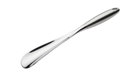 Sleek and modern metal shoehorn with a smooth finish isolated on a pristine white backdrop showcasing its elegant design and functional purpose