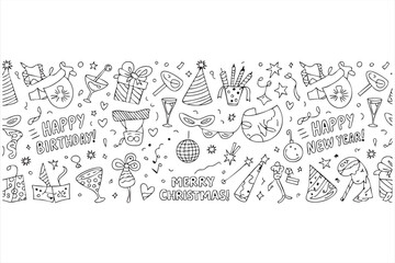Fototapeta premium Birthday and New Year doodle elements for party themed graphics and seasonal visuals