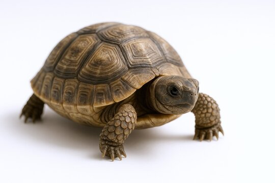 Isolated tortoise showcasing detailed shell texture and gentle expression against a clean white backdrop