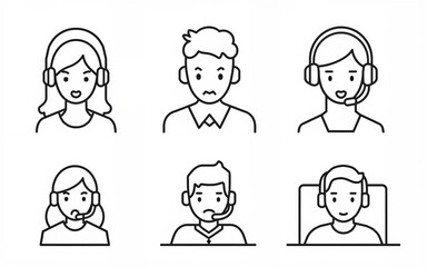 Fototapeta premium Help, Support and Contact Vector Flat Line Icons Set. Phone Assistant, Online Help, Video Chat. Editable Stroke. 48x48 Pixel Perfect. High quality