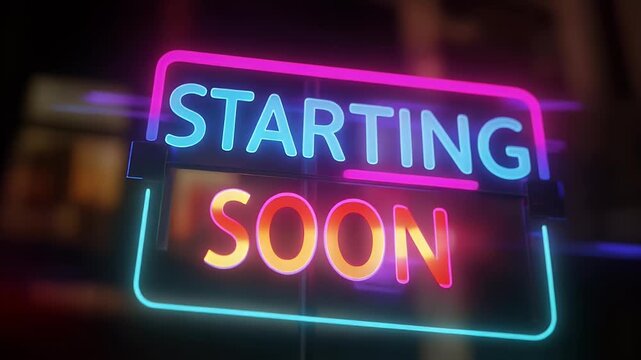 Neon Starting Soon Sign for Live Streaming and Broadcasts.