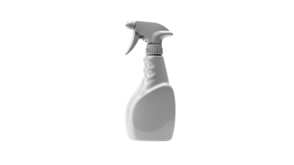 Monochromatic Cleaning: An Isolated Gray Spray Bottle Depicted on a Pure White Background with a Subtle Shadow Effect Emphasizing Product Presentation