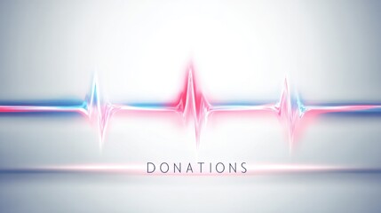Heartbeat Donations a glowing heart pulse line that forms the word Donations , soft medical blue and white gradient, caring and trustworthy