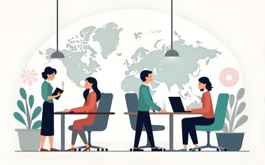 Customer service center staff and customer network. flat design style minimal vector illustration. High quality