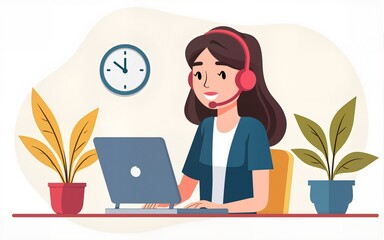 Customers care worker. Call center consultant talking phone with client, customer service support, contact information, assistant manager support, icon garish png illustration. High quality