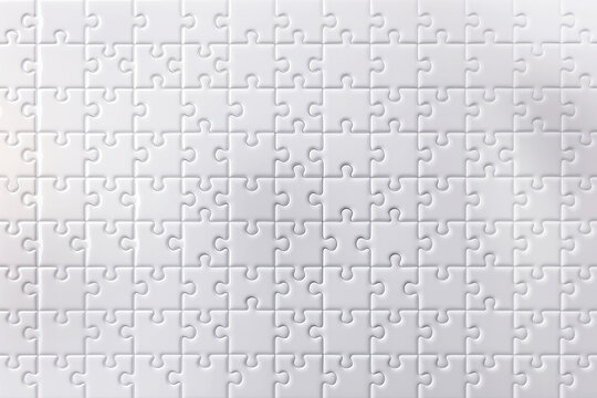 Minimal white puzzle background with complete interlocking pieces in a smooth clean pattern surface