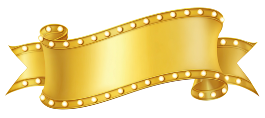 Golden banner with decorative light bulbs, black background