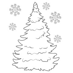 Christmas tree hand-drawn liner black and white