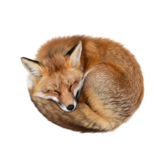 Obraz premium Close-up of a sleeping fox curled up in a ball against a black background