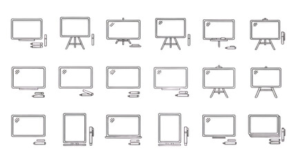 Outline Style Display Device Icons Monitor, Tablet, Laptop, and Projector