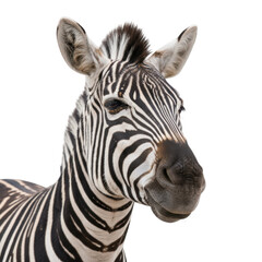 Obraz premium Close-up portrait of a magnificent zebra showcasing its iconic black and white stripes on a plain