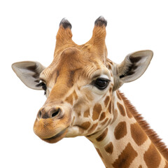 Close-up portrait of a majestic giraffe with a striking patterned coat against a dark background