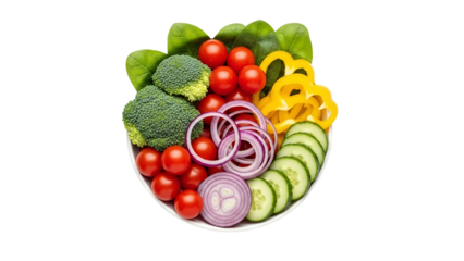 Vibrant freshness: a bowl of colorful vegetables displayed against a clean white background invites healthy eating