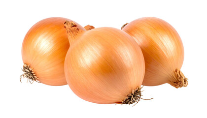 Three round, light-brown onions, slightly overlapping, against a black backdrop