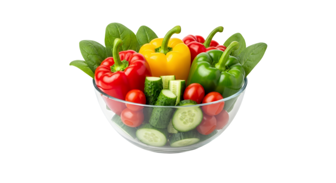 Vibrant medley of fresh vegetables in a glass bowl on a clean backdrop representing healthy choices and a colorful culinary experience