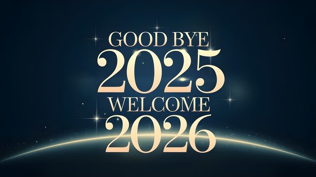Good Bye 2025 Welcome 2026 Gold Midnight Design