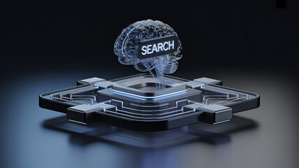 Artificial intelligence brain searching digital data on an advanced processing chip