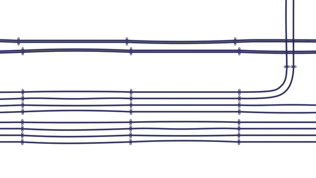High-voltage cables on the wall and cable clamps. 3D rendering isolated on white background. Ideal for professionals, educational, engineering, and industrial design.