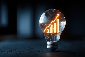 Glowing Lightbulb with Upward Graph: Concept for Ideas, Success, Innovation, and Financial Growth
