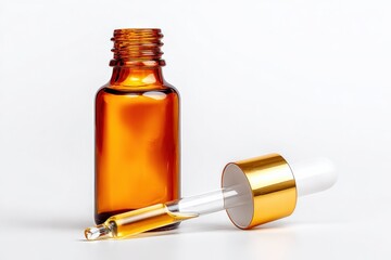 Amber Bottle with Dropper for Essential Oils and Serums, on a Clean White Background