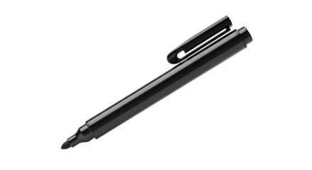 Sleek black marker pen on a crisp white backdrop presenting minimalist design with artistic implications and sharp contrast for graphic representation