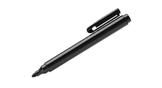 Sleek black marker pen on a crisp white backdrop presenting minimalist design with artistic implications and sharp contrast for graphic representation