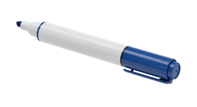 Studio shot of a blue and white whiteboard marker representing creative process and visualization tool for ideas and concepts