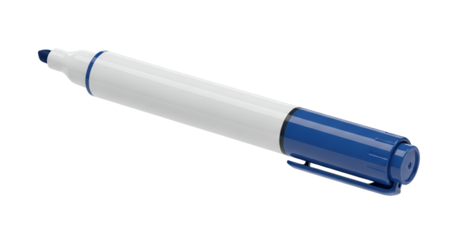Studio shot of a blue and white whiteboard marker representing creative process and visualization tool for ideas and concepts