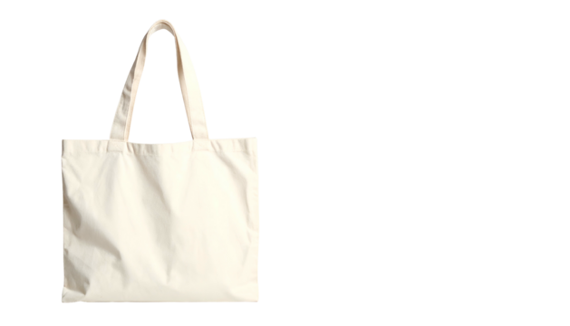 Plain canvas tote bag with a rounded handle, isolated on a solid black background