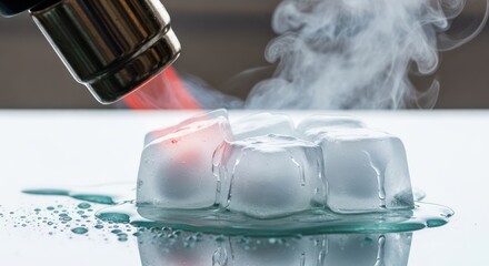 Fire meets ice contrasting elements melting ice cubes with intense heat source