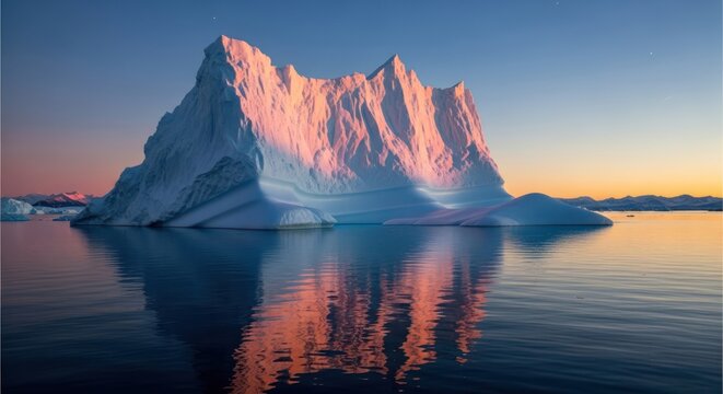 Reflections of colossal iceberg at dusk in the arctic waters capturing serene glacial landscape - Powered by Adobe